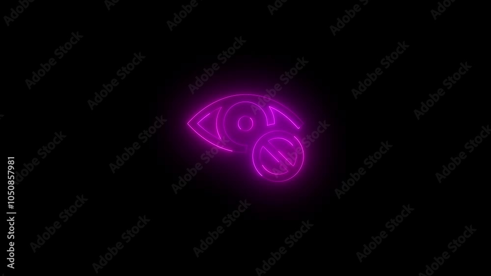 Neon eye off icon glowing black background animation