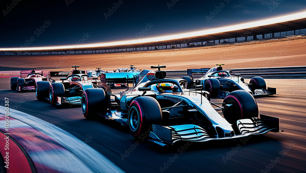 Racing cars on a race track. 3d rendering Racing cars on a race track. 3d rendering