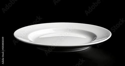 Simple white ceramic plate on a dark background showcasing elegant design and...