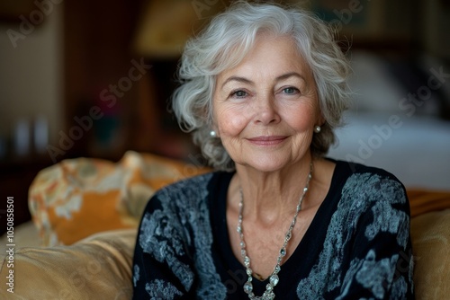 Portrait of a senior woman sitting in a yoga studio, Generative AI