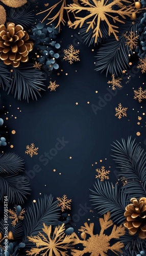 Decoration featuring golden accents and holiday motifs amid dark background w...