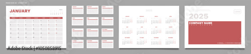 Set of 2025 Pages Monthly Calendar Planner Templates, Cover with Place for Photo, Company Logo, Annual. Design of Vector layout Calendar Pages size A4-21x29.7 cm in for print. Week start on Monday