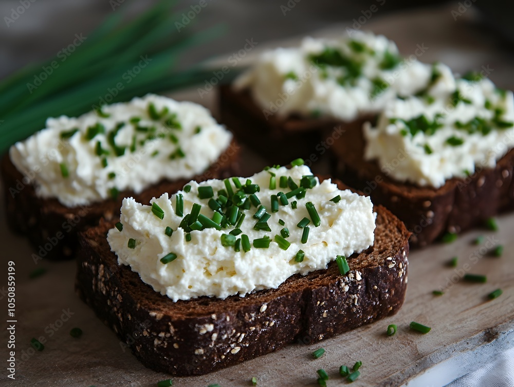 Pumpernickel bread with cream cheese and chives Pumpernickel bread with cream cheese and chives
