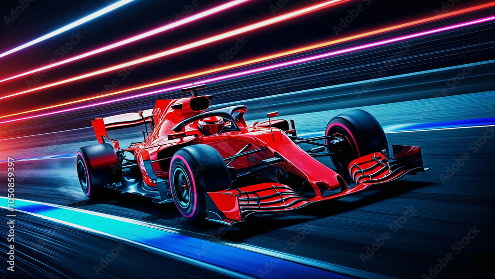 Obraz premium Racing cars on a race track. 3d rendering