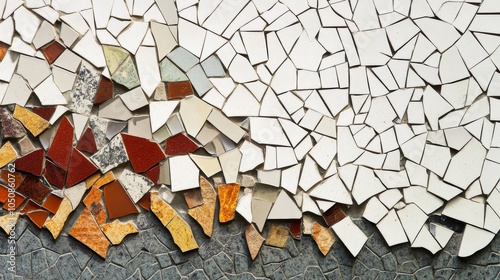 A powerful visual of a series of unique and varied mosaic tiles coming together to form a unified, intricate design on a clean background, Representing how individual pieces contribute to a larger photo