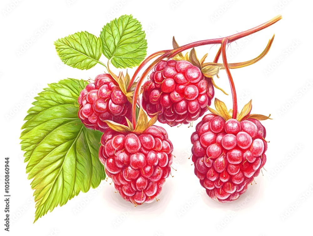 Ripe raspberry raspberry fruit plant white background