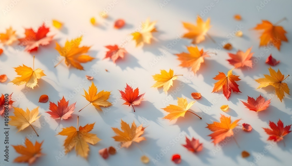 Colorful autumn leaves falling gently to the ground, showcasing vibrant reds, oranges, and yellows against a soft, blurred background of trees, capturing the essence of fall. Colorful autumn leaves falling gently to the ground, showcasing vibrant reds, oranges, and yellows against a soft, blurred background of trees, capturing the essence of fall.