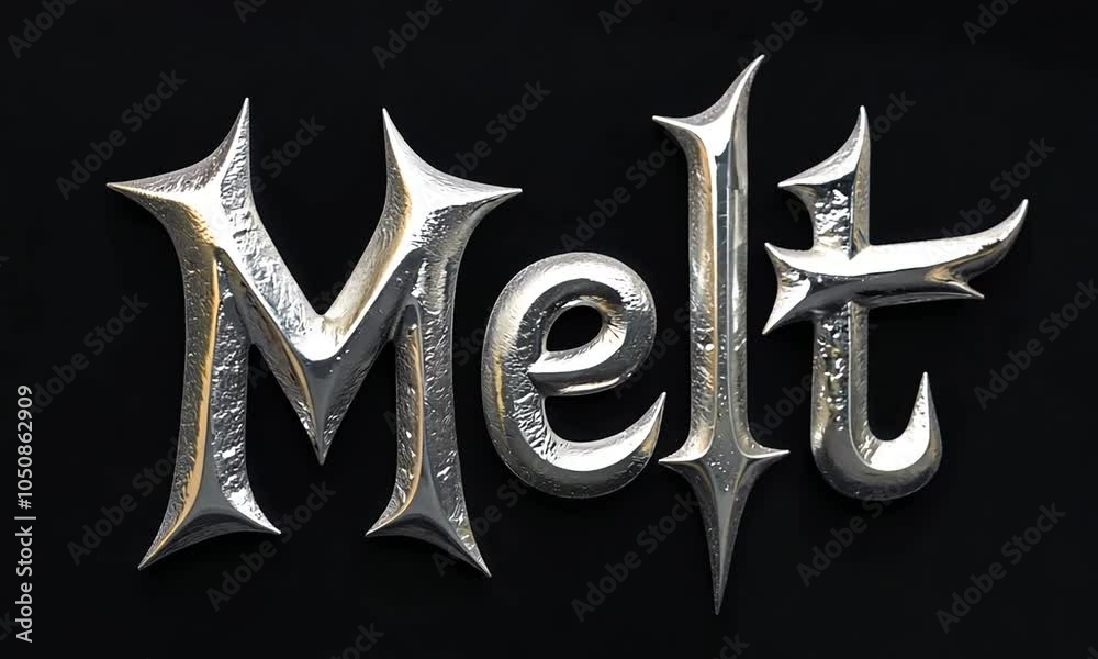 Shiny metallic letters spelling 'Melt' with a fluid, dynamic appearance against a dark background
