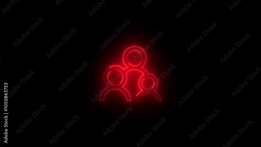 Neon family icon glowing black background animation Neon family icon glowing black background animation
