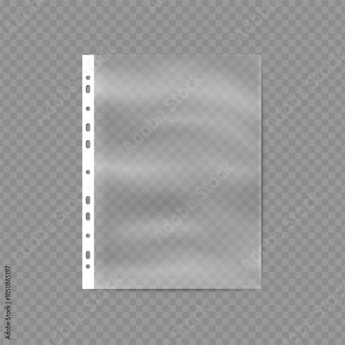 Realistic transparent  file pocket for A4 paper sheet. Paper folder bag vector illustration