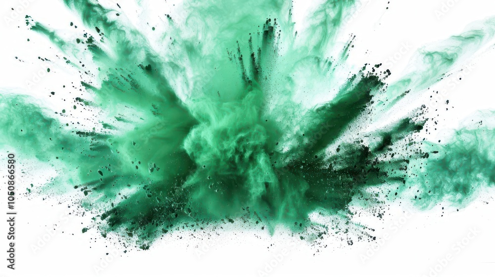 The air fills with a cloud of green powder, scattering brilliantly on a light backdrop, symbolizing freshness and vitality. The air fills with a cloud of green powder, scattering brilliantly on a light backdrop, symbolizing freshness and vitality.