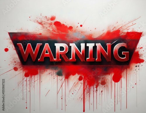 warning sign with red text on white background with splattered paint design for alert and caution concepts