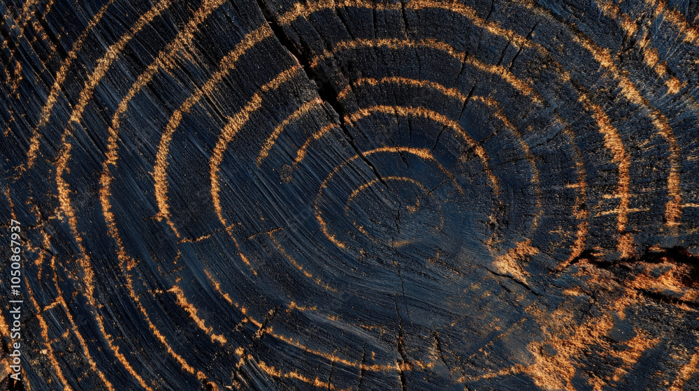 Fototapeta premium Charred Tree Rings with Intricate Patterns