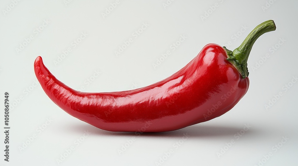 Single fresh red chili pepper on white