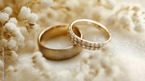 Elegant Wedding Rings with Floral Background