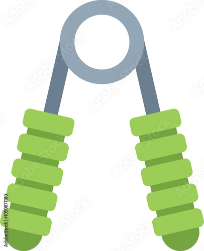 Green hand gripper, exercising tool for forearm training, isolated on white background