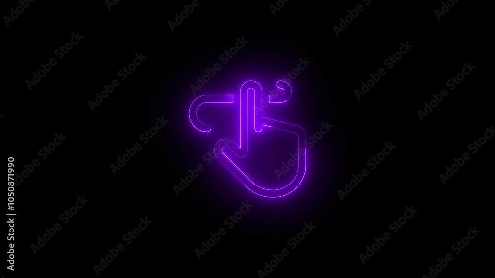 Neon finger In king icon glowing black background animation Neon finger In king icon glowing black background animation