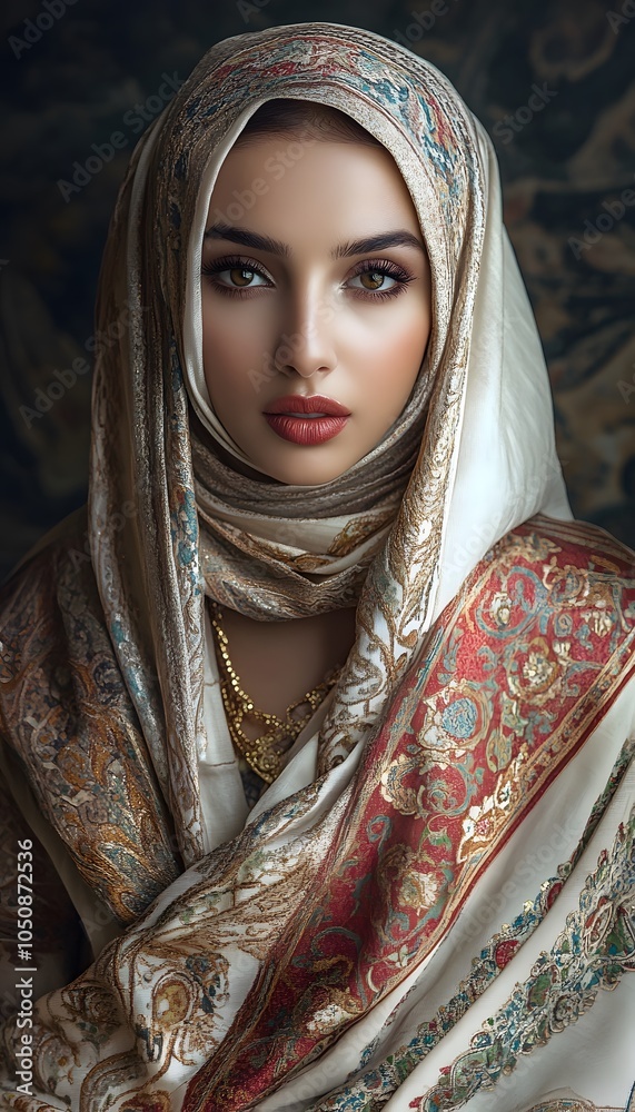 Arab woman in a modern take on traditional clothing with neckline Arab woman in a modern take on traditional clothing with neckline