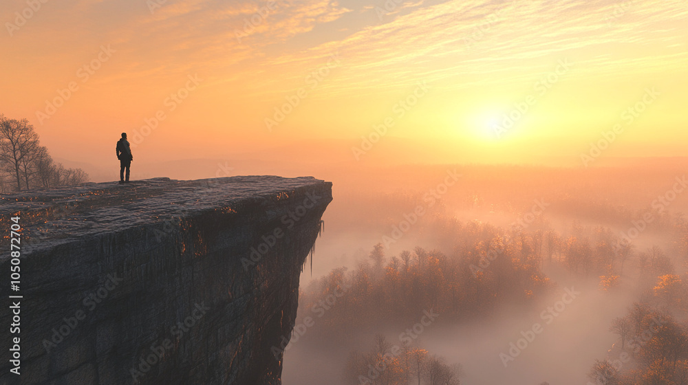 A lonely man standing on the edge of a cliff. A lonely man standing on the edge of a cliff.