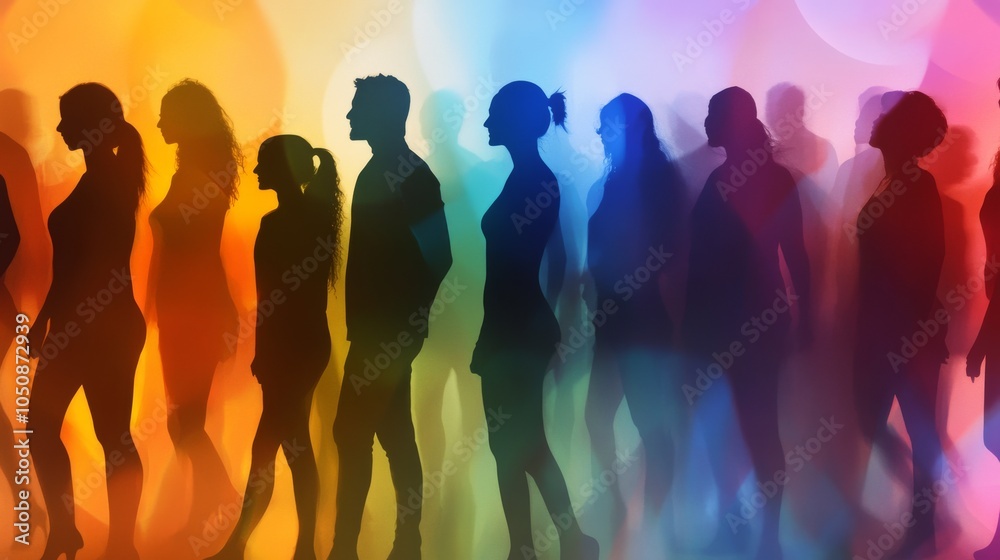 A spectrum of human silhouettes in diverse poses and sizes, Demonstrating the richness and complexity of diversity in human experiences, photography style A spectrum of human silhouettes in diverse poses and sizes, Demonstrating the richness and complexity of diversity in human experiences, photography style