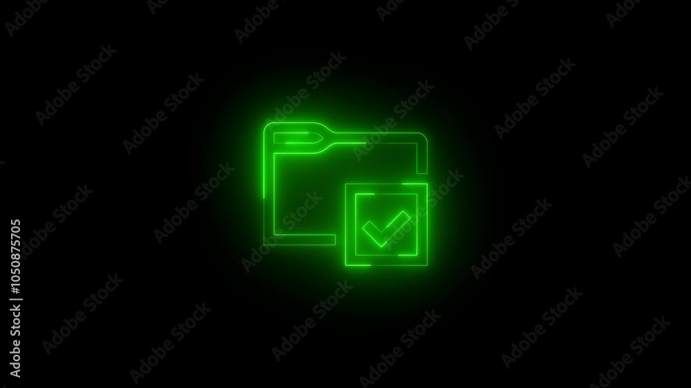 Neon folder select icon glowing black background animation Neon folder select icon glowing black background animation