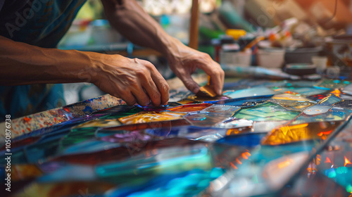 Stained Glass Artist Creating Intricate Design