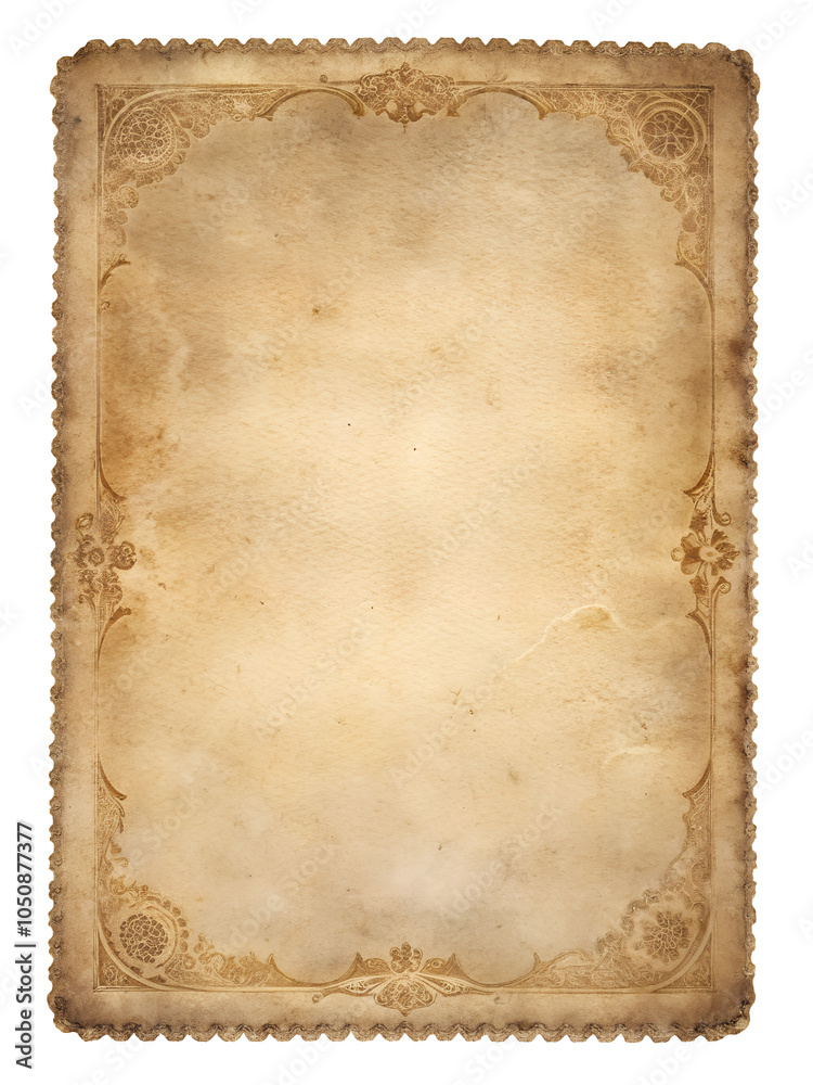 Obraz premium Paper with deckle edge. Old paper. Sepia paper. Victorian paper style. Frame. A lot of free space for text. Old notebook paper. Vintage letter paper.