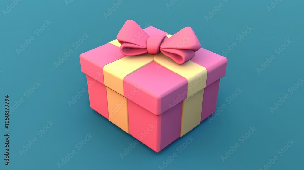 3D pink and yellow gift box with bow on a teal background 3D pink and yellow gift box with bow on a teal background
