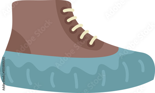 Brown winter shoe with blue sole protecting from cold weather, isolated on white background
