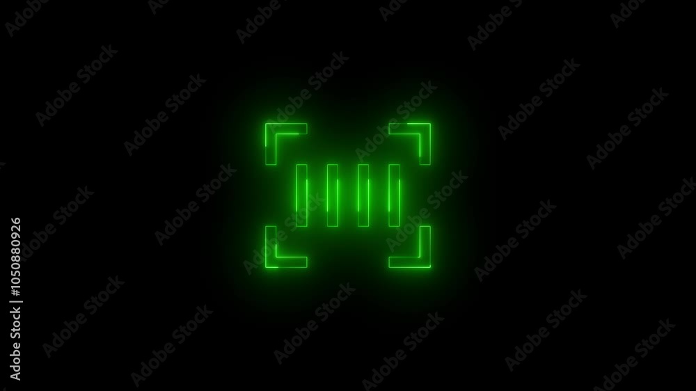 Neon generic scan icon glowing black background animation Neon generic scan icon glowing black background animation