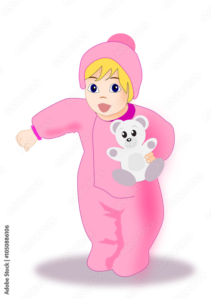 Fototapeta premium Toddler girl with teddy bear