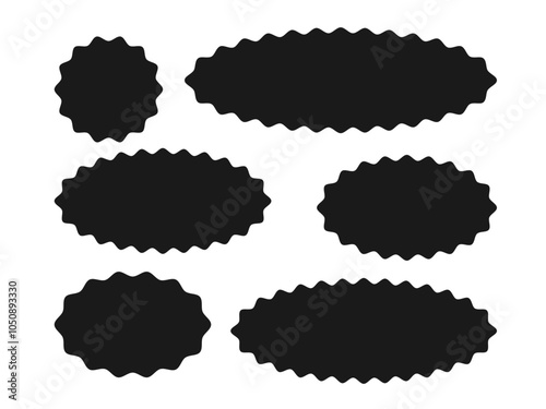 Vector set of black oval labels with wavy edges. Ideal for classy stickers, tags, and branding designs