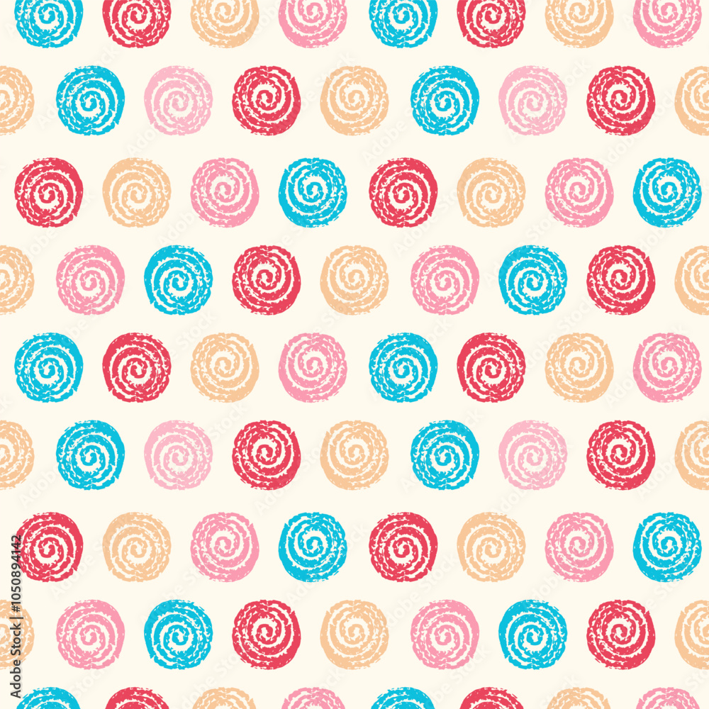 Colored circle swirl seamless pattern. Hand drawn dots background. Chalk Crayon Pencil drawings. Spotted pattern for packaging wrap cover wallpaper textile print Colored circle swirl seamless pattern. Hand drawn dots background. Chalk Crayon Pencil drawings. Spotted pattern for packaging wrap cover wallpaper textile print