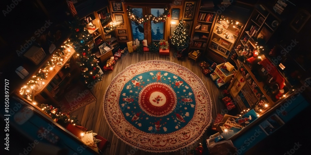 Obraz premium A beautifully decorated Christmas tree with glowing lights in a cozy living room setting.