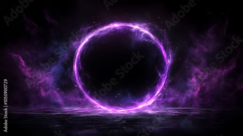 purple abstract circle galaxy particle effect, ring with swirling particles vortex visual effect layer overlay isolated black and transparent photo