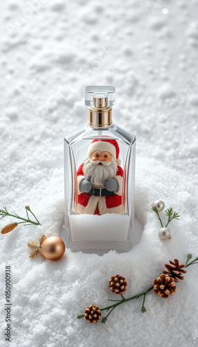 Santa Claus in Perfume Bottle with Christmas Decor