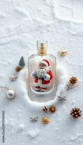 Santa Claus in Perfume Bottle with Christmas Decor