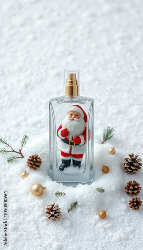 Santa Claus in Perfume Bottle with Christmas Decor