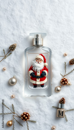Santa Claus in Perfume Bottle with Christmas Decor