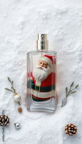 Santa Claus in Perfume Bottle with Christmas Decor