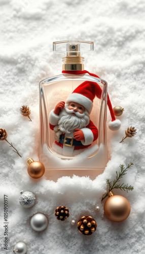 Santa Claus in Perfume Bottle with Christmas Decor