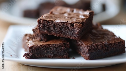 Chocolate brownies on plate. Dessert background