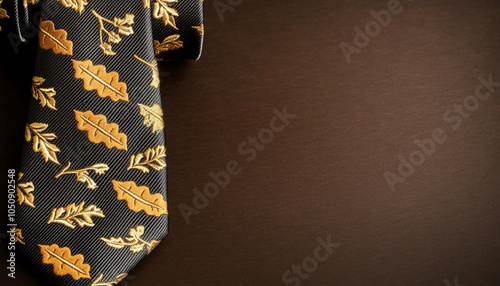 Stylish tie with leaf pattern and rich colors, perfect for formal occasions. photo