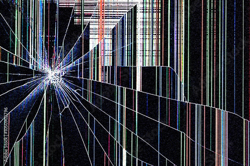 Canvastavla The rack of a broken monitor or TV is the texture of a television screen, backgr