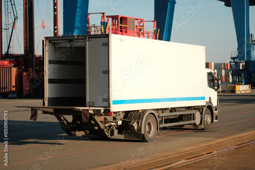 Foto Freight Truck Lorry Motor Vehicle For Cargo Goods Transportation