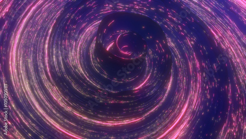 Vivid neon swirl of pink and purple lights forming a vortex in deep space, conveying energy and cosmic motion. Perfect for futuristic and science fiction concepts