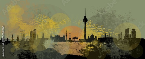 Canvas Print Künstlerische und moderne Silhouetten von Berlin - Metropole - Skyline mit abstr