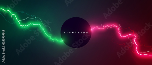 Green And Red Powerful Lightning. Versus Or Fight Concept