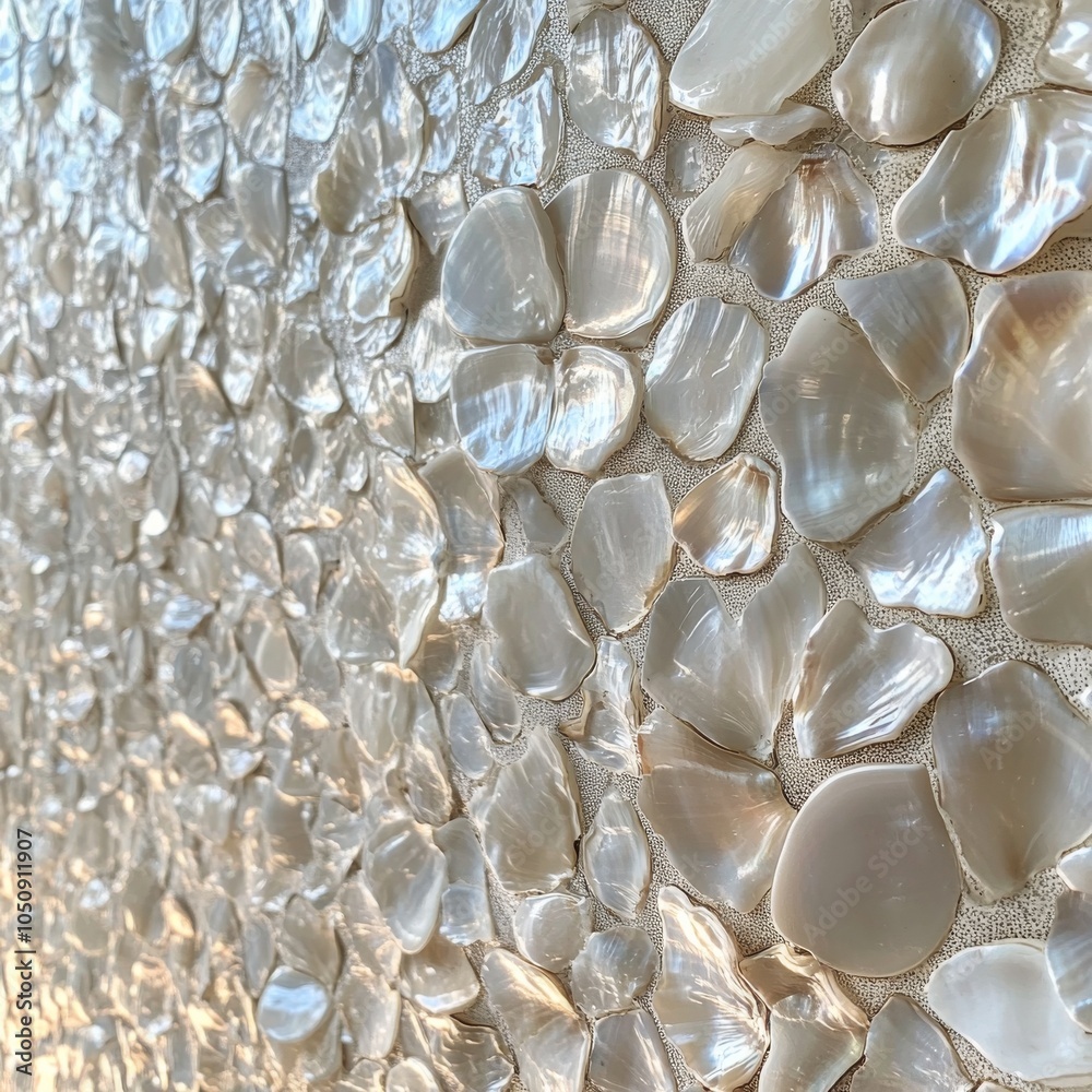 Elegant natural shell wall covering in a modern interior design setting Elegant natural shell wall covering in a modern interior design setting