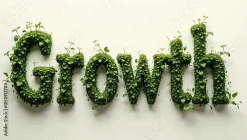 Green vines and leaves engulf Growth in elegant slender letters